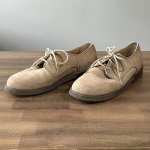 Rockport Suede Oxford Shoe Womens 7.5N Tan Leather Lace Up Comfort Retro Saddle